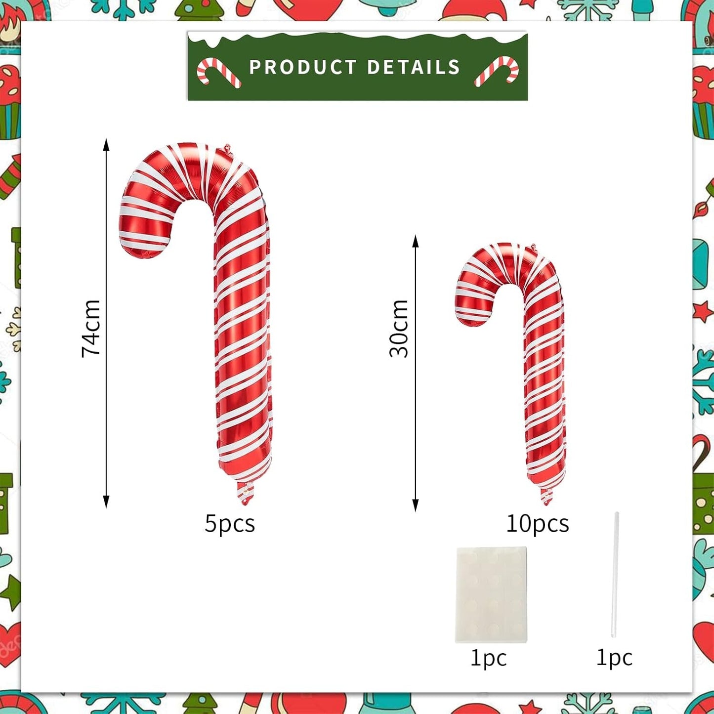 35 Piece Set Christmas Aluminum Foil Balloons 15 Candy Cane 20 Swirl Candy