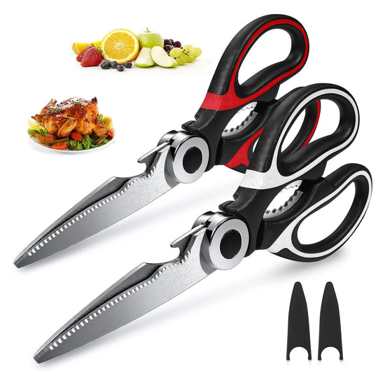 2 Pack Stainless Steel Kitchen Shears Scissors Set for Meat Poultry Fish Nuts Vegetables