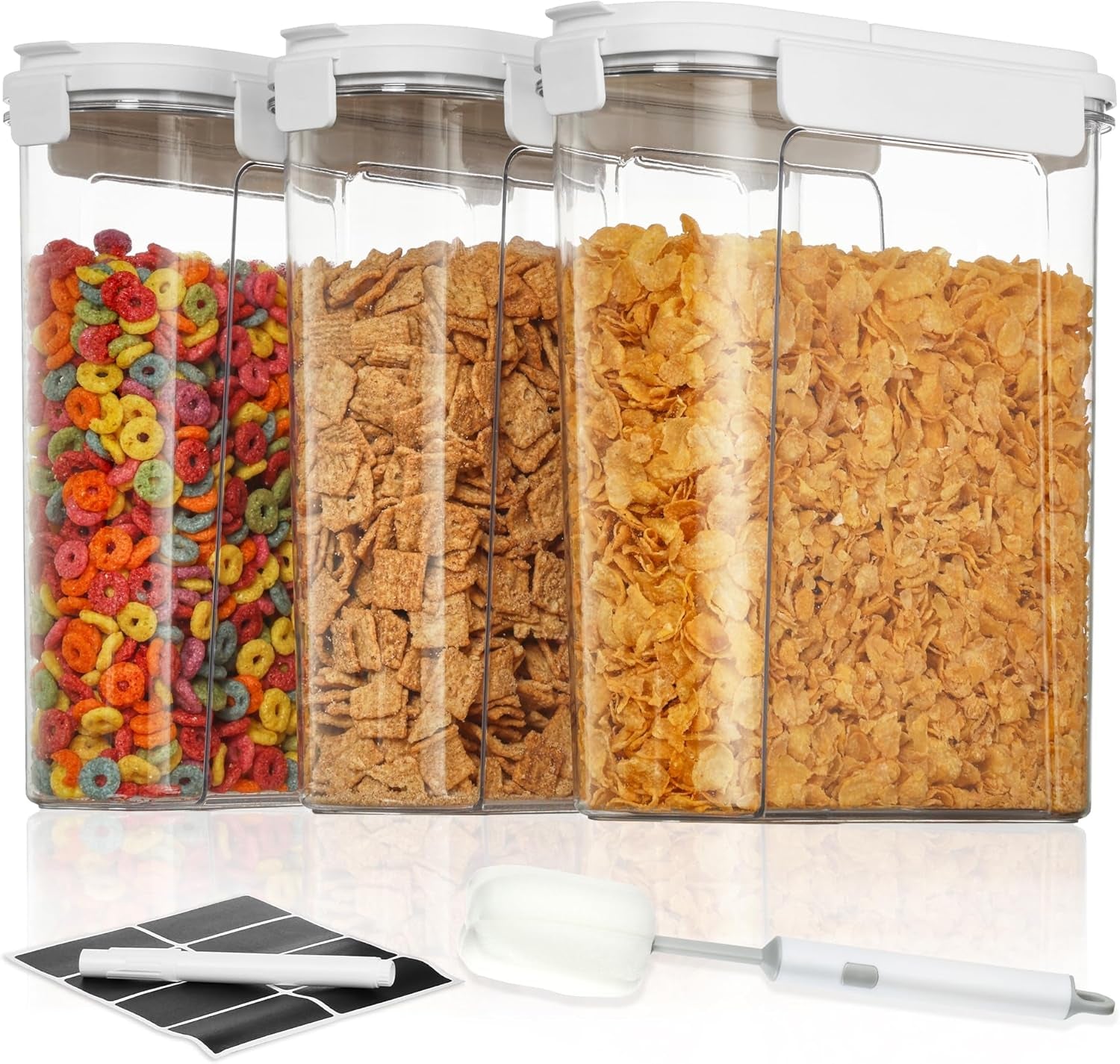 Cereal Containers Set, 3 PCS Airtight Food Storage Container with Flip-Top Lids, Plastic Organizer Dispenser for Kitchen, Pantry Organization (135.2Oz/4L)