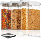 Cereal Containers Set, 3 PCS Airtight Food Storage Container with Flip-Top Lids, Plastic Organizer Dispenser for Kitchen, Pantry Organization (135.2Oz/4L)