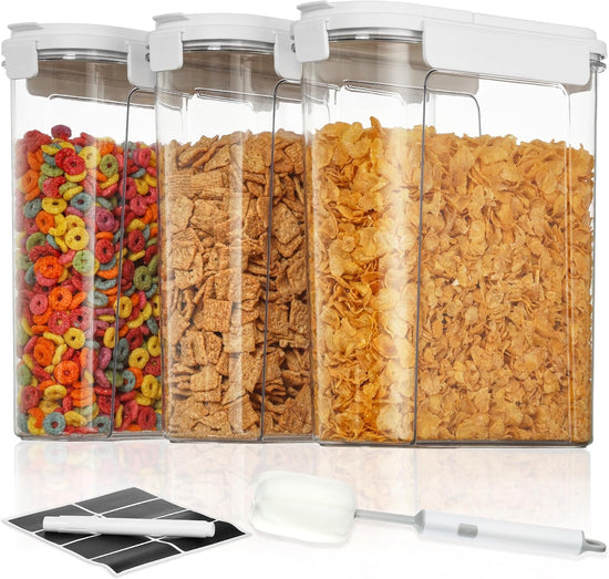 Cereal Containers Set, 3 PCS Airtight Food Storage Container with Flip-Top Lids, Plastic Organizer Dispenser for Kitchen, Pantry Organization (135.2Oz/4L)