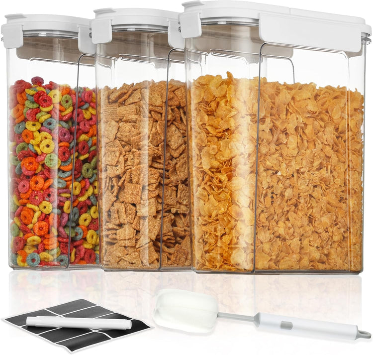 Cereal Containers Set, 3 PCS Airtight Food Storage Container with Flip-Top Lids, Plastic Organizer Dispenser for Kitchen, Pantry Organization (135.2Oz/4L)
