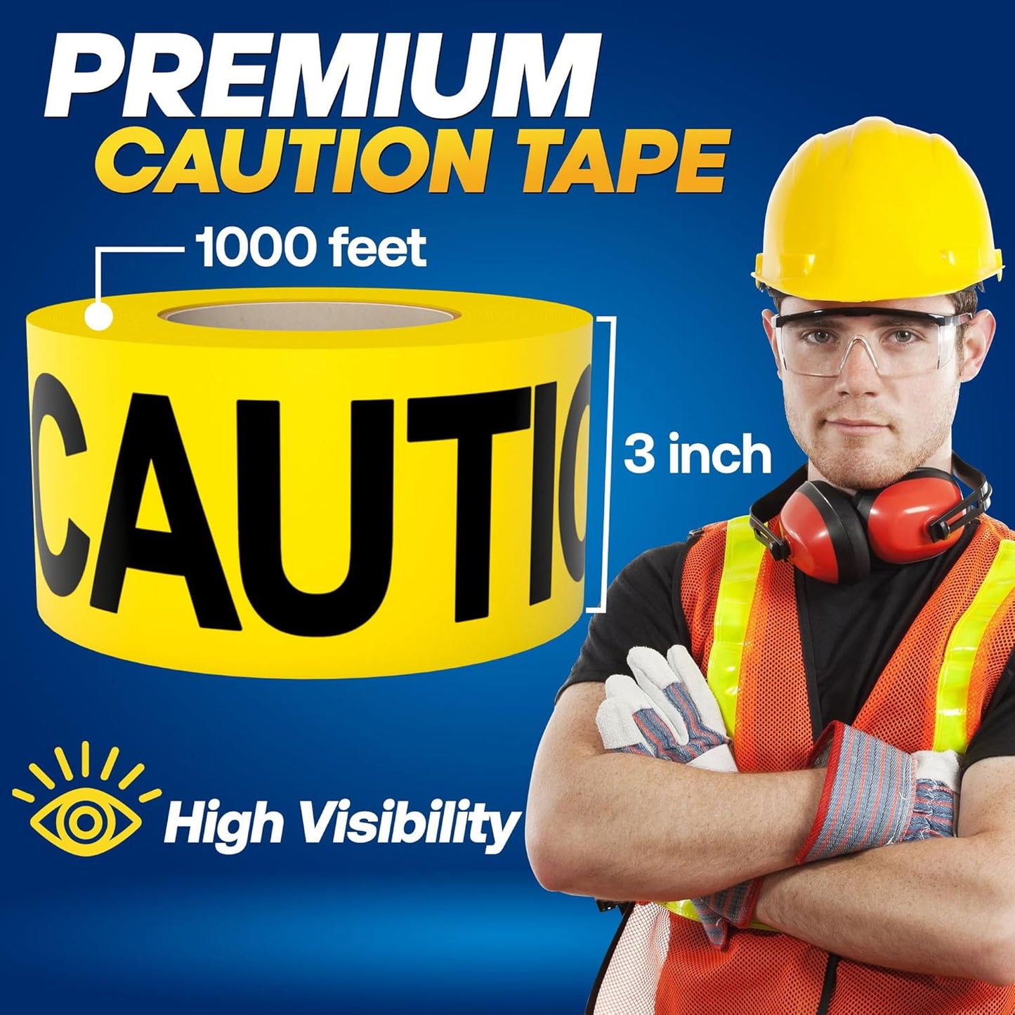 Caution Tape 2 Pack 3 Inch X 1000 Feet, Bright Yellow W/Bold Black Text, 3" Wide for Maximum Readability Strongest & Thickest Tape for Danger/Hazardous Areas