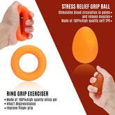 6Pcs Hand Grip Strengthener Kit, Hand Strength Exerciser, Adjustable Resistance 22 to 132Lbs Hand Gripper,Finger Exerciser,Finger Stretcher,Grip Ring & Stress Relief Grip Ball（Orange）