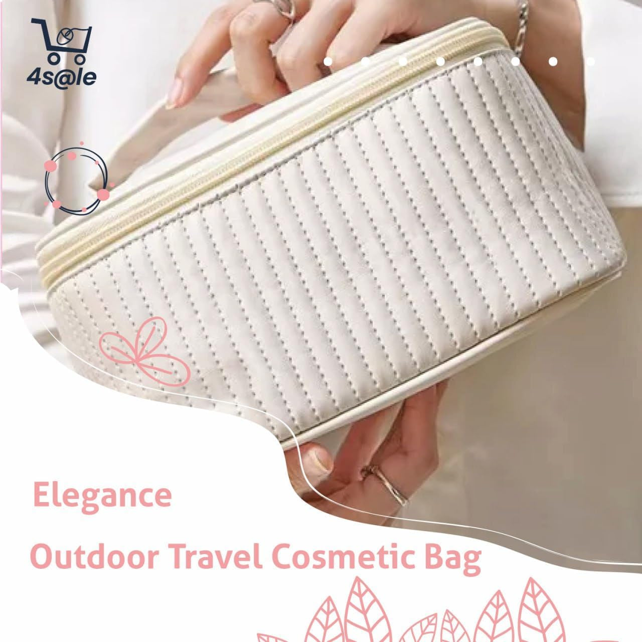 Makeup Bag Organizer – 2-In-1 Cosmetic Bag with 2 Makeup Sponges Portable Travel Toiletry Case for Women with Zipper & Handle – Large Capacity Beauty Storage