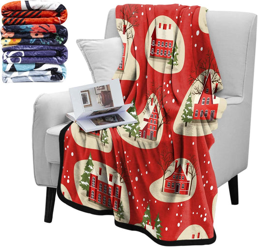 Christmas Throw Blankets, Soft Blankets and Throws, Daughter Mom Friend Gift Houses in Snowfall Print Decorative Throw Blankets for Couch, 60"X80"