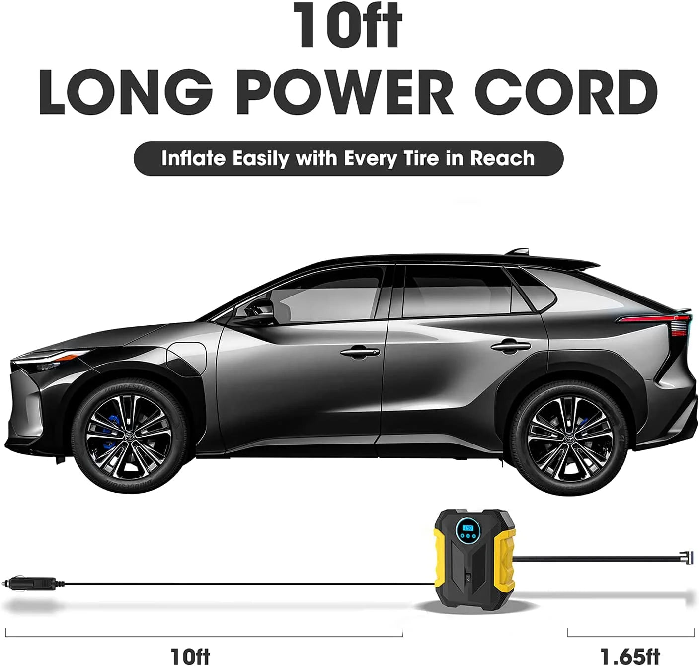 , Black/Yellow 12 V 150 PSI Portable Tire Inflator Air Compressor Pump