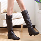 Knee High Boots Women Winter Elegant Knee High Boot Black Brown High Tube Flat Heels Shoes