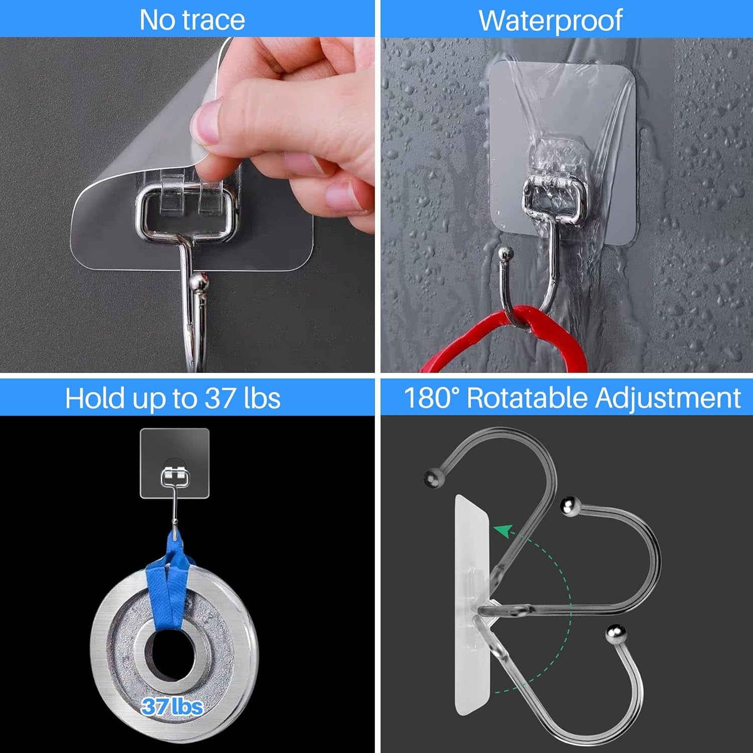 10-Pack All-Purpose Large Adhesive Hooks for Hanging,Banana Hook,Heavy Duty Adhesive Hooks 37 Lb(Max),Sticky Wall Hook Fit Home,Bathroom,Kitchen,Office and Outdoor