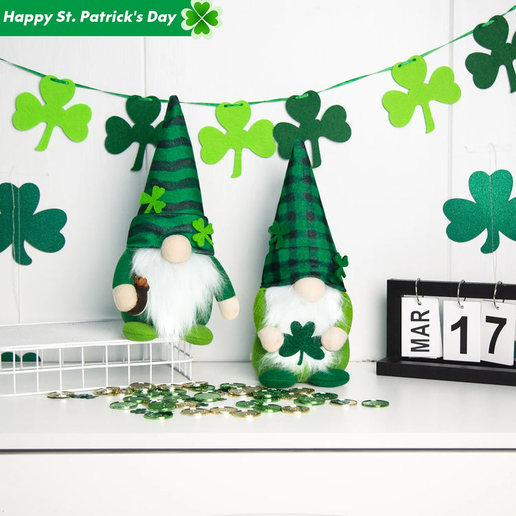 St Patricks Day Decorations, 2 Pcs Shamrock Gnomes Plush St Patricks Day Gifts for Home Table Decor, 11 Inch (Green)