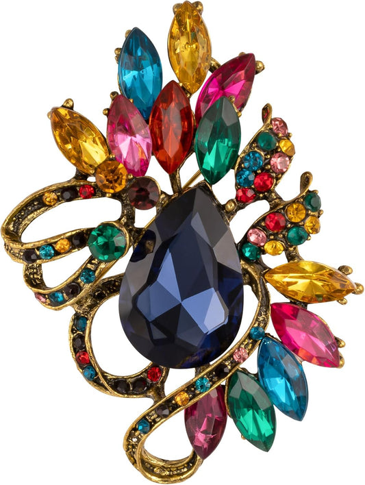 Leaf Rhinestone Statement Brooch Pin Dress Jewelry Accessory