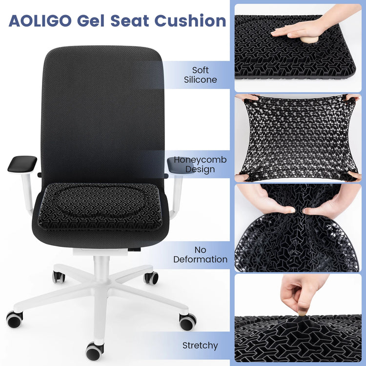 Gel Seat Cushion for Long Sitting, Office Chair, Car, Wheelchair, Black