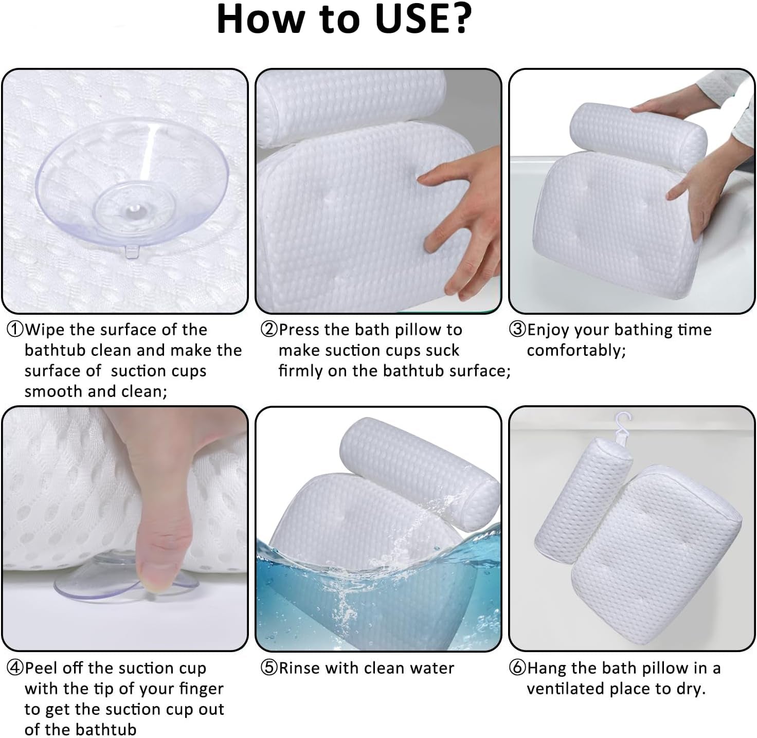 Bath Pillow for Tub Support Neck and Back, Bathtub Pillow Bath Accessories for Bathtub Women, Hot Tub Accessories for Adults White