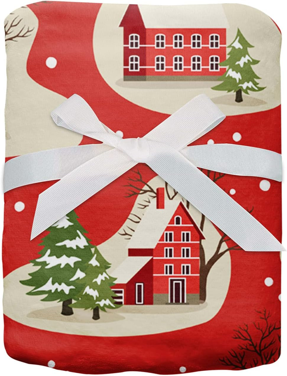 Christmas Throw Blankets, Soft Blankets and Throws, Daughter Mom Friend Gift Houses in Snowfall Print Decorative Throw Blankets for Couch, 60"X80"