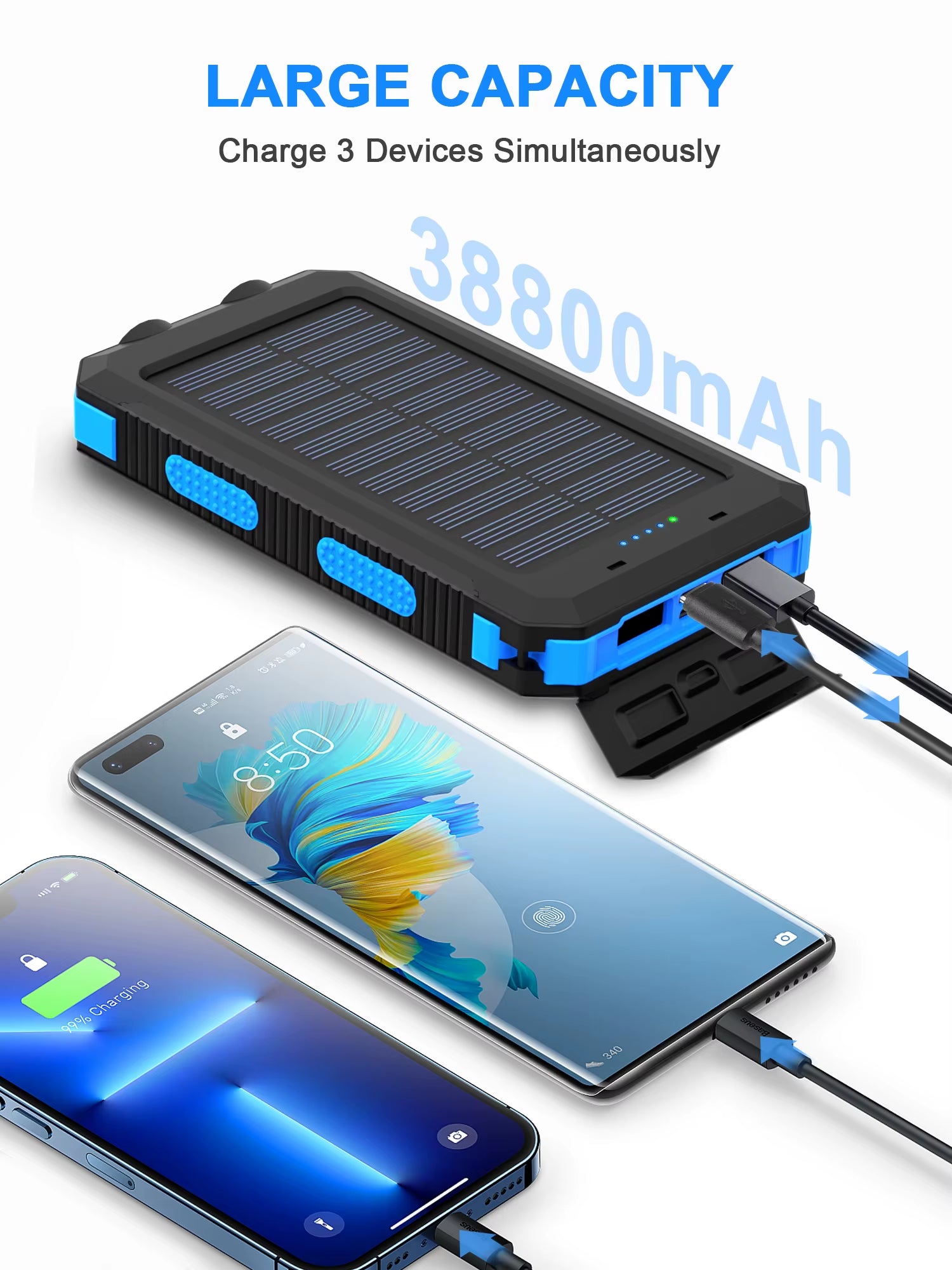 38800Mah Solar Power Bank Waterproof Outdoor Dual USB Travel Outdoor Solar Mobile Phone Charger Solar Powerbanks for Camping