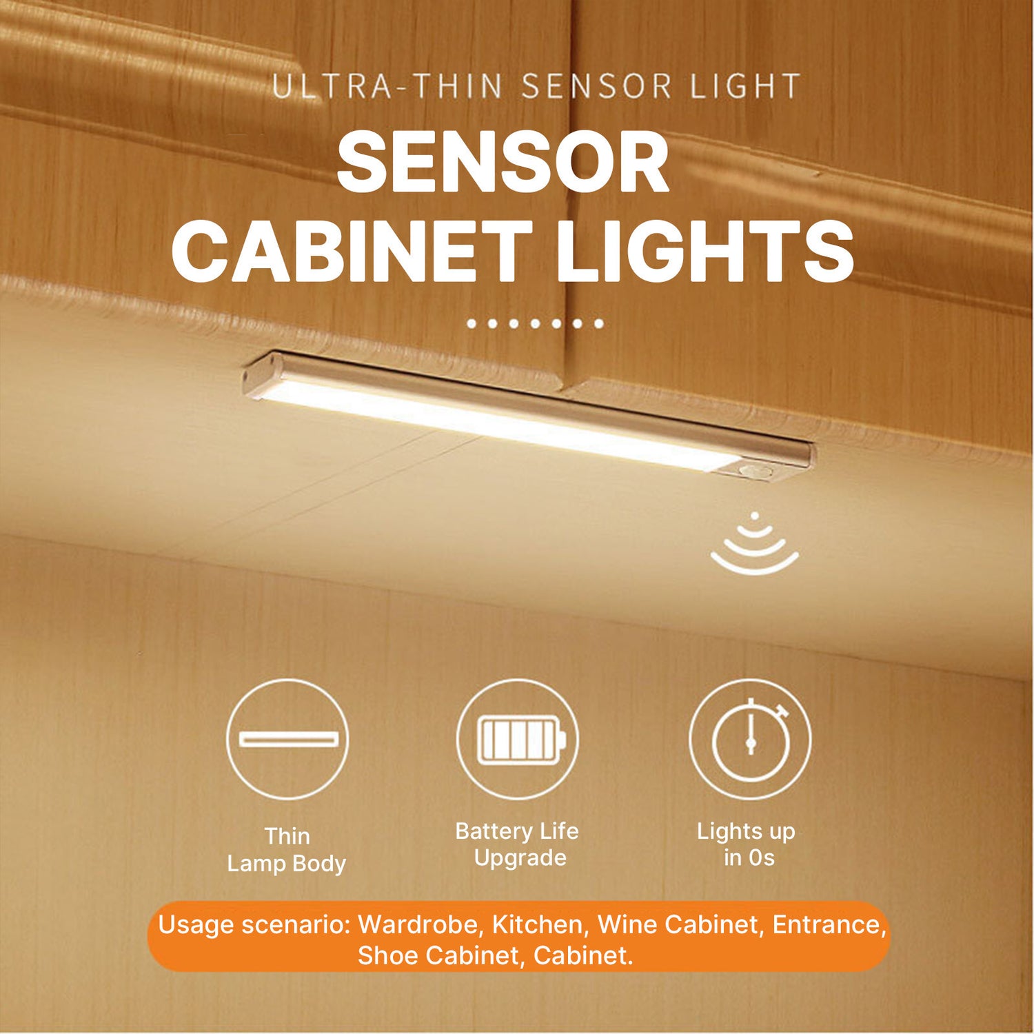 LED Motion Sensor Light under Cabinet Closet Light USB Rechargeable Strip Lamp