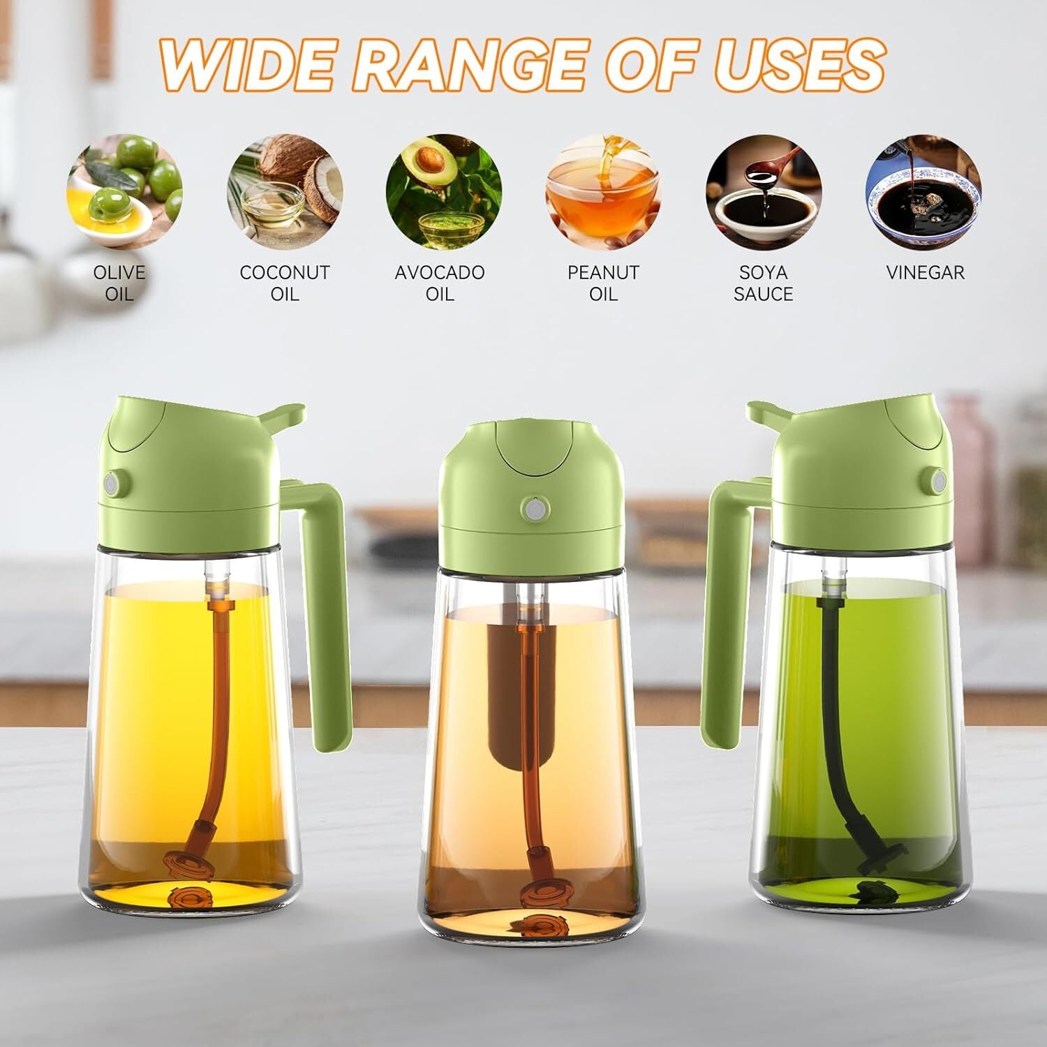 16Oz Oil Dispenser Bottle 2 in 1 Olive Oil Sprayer for Kitchen Cooking 470Ml