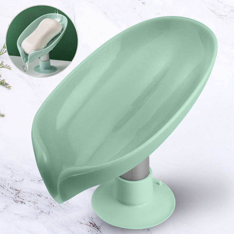 2Pcs Soap Dishes Holder Self Draining Leaf Shape Box Saver Suction Cup Bathroom