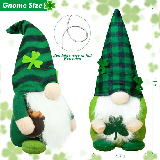 St Patricks Day Decorations, 2 Pcs Shamrock Gnomes Plush St Patricks Day Gifts for Home Table Decor, 11 Inch (Green)