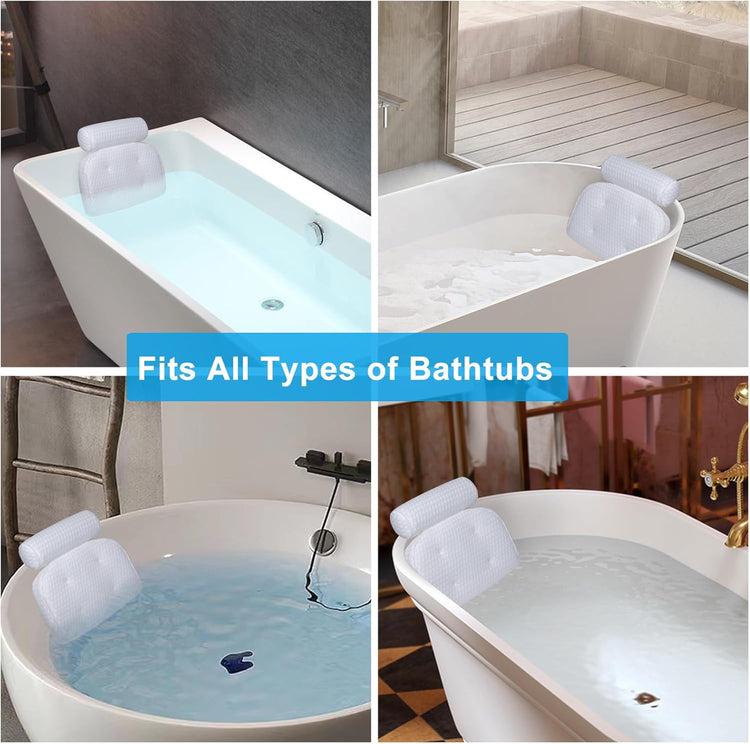 Bath Pillow for Tub Support Neck and Back, Bathtub Pillow Bath Accessories for Bathtub Women, Hot Tub Accessories for Adults White