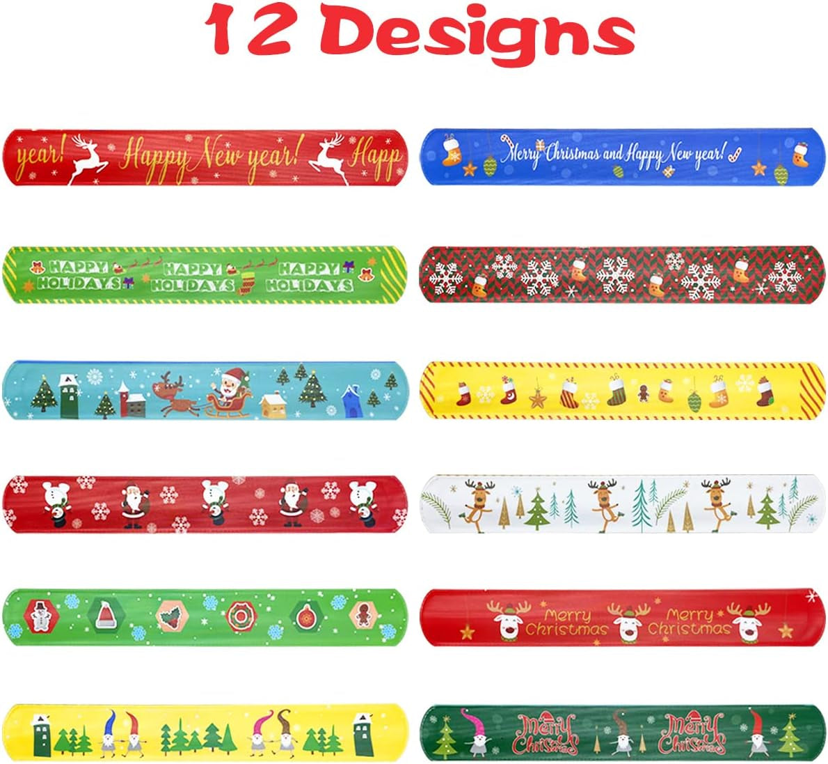 48 PCS Christmas Slap Bracelets Toys for Kids Boys Girls Toddlers Christmas Party Favors Stocking Stuffers Gifts