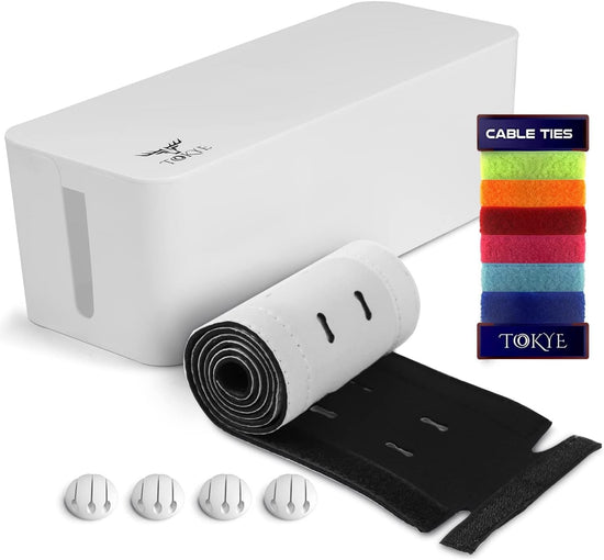 Large Cable Management Box, Cord Organizer to Hide Power Strip, Extension Cord, Surge Protector | Cord Hider Safe Box for Desk Organizers, Gaming PC, Computer, TV | White, Black Edition by ®