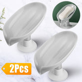 2Pcs Soap Dishes Holder Self Draining Leaf Shape Box Saver Suction Cup Bathroom
