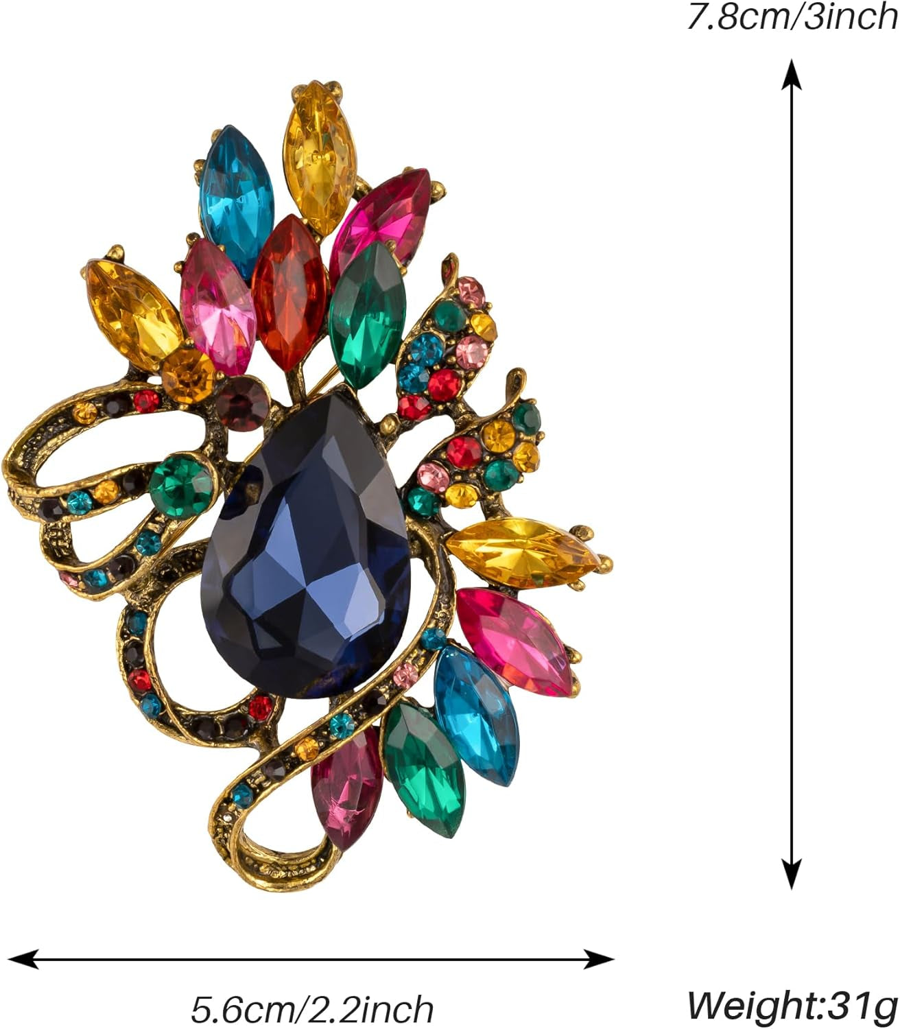 Leaf Rhinestone Statement Brooch Pin Dress Jewelry Accessory