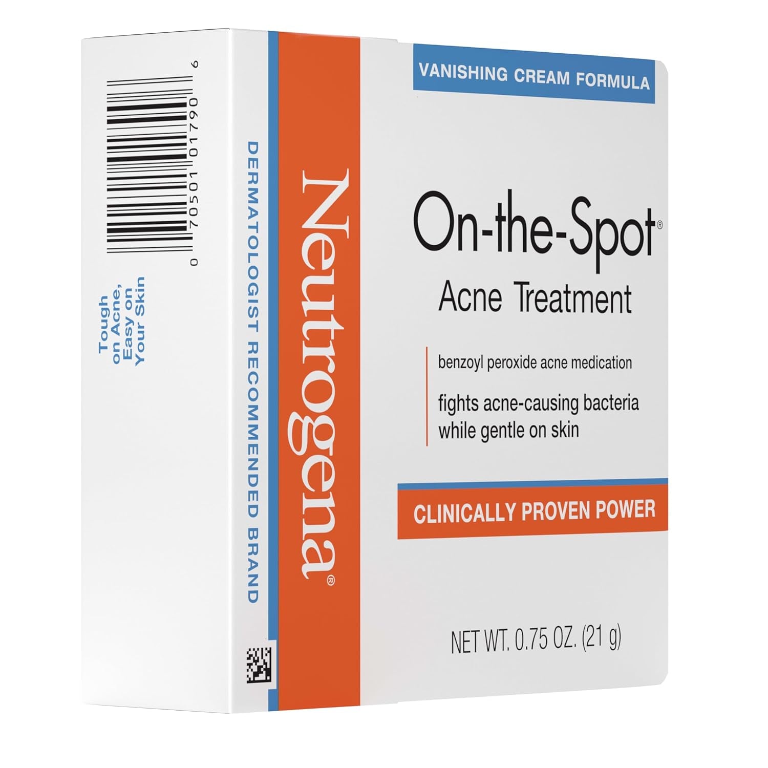 On-The-Spot Acne Spot Treatment Cream with 2.5% Benzoyl Peroxide, Gentle Face Blemish Medicine for Acne-Prone Skin, Vanishing Formula, Clinically Proven Day-1 Results, 0.75-Ounce Tube