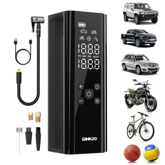 GT150 Cordless Portable Tire Inflator, 7500Mah 150 PSI Air Compressor for Car Tires, Digital Pressure Gauge, Automatic Shut-Off, Emergency LED Light, Compact Electric Air Pump