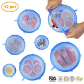 12 Pcs Silicone Stretch Lids, Reusable Durable and Expandable Lids, Keeping Food Fresh, Durable and Stretchable to Fit Various Sizes and Shapes of Containers, Microwave and Dishwasher Safe 6 Sizes