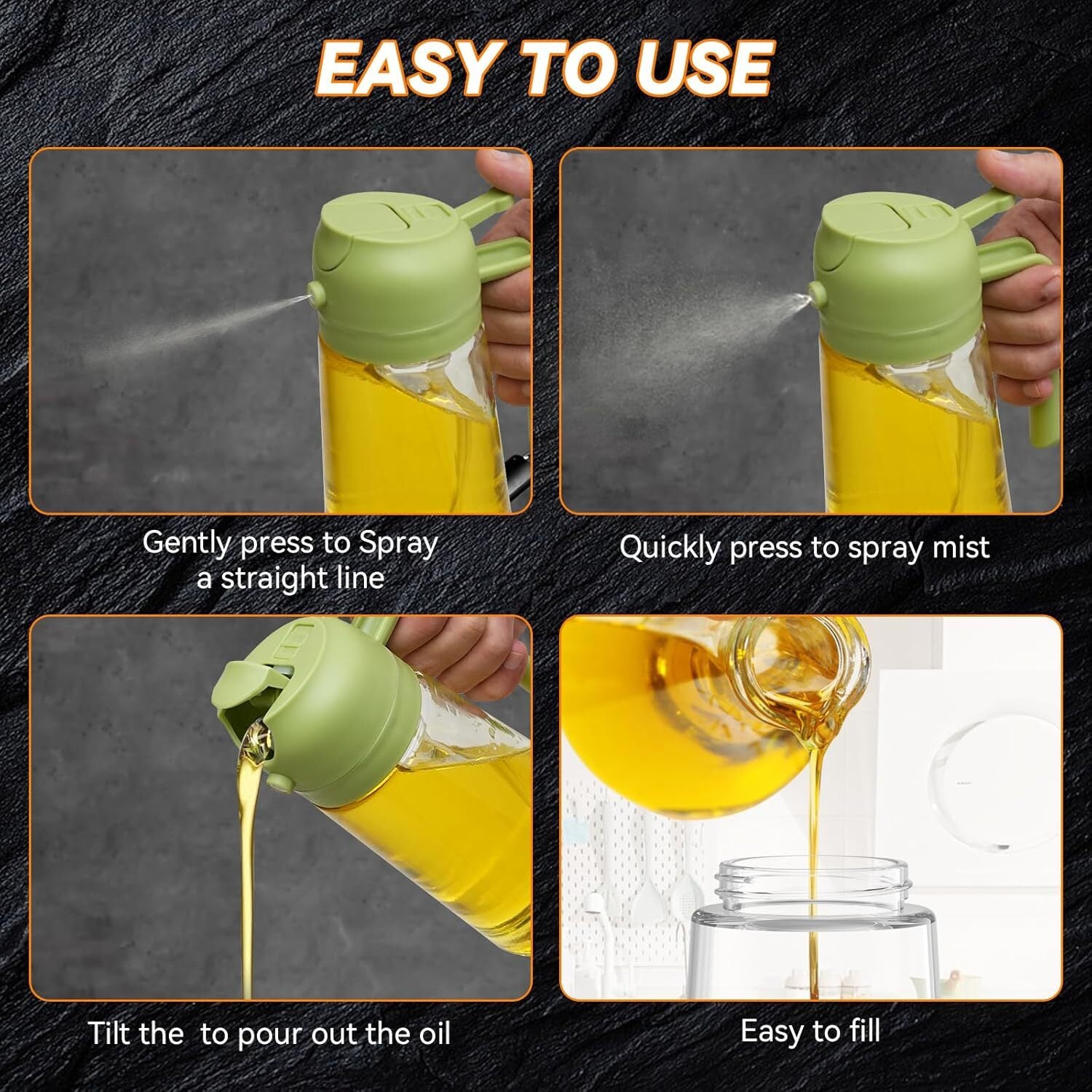 16Oz Oil Dispenser Bottle 2 in 1 Olive Oil Sprayer for Kitchen Cooking 470Ml