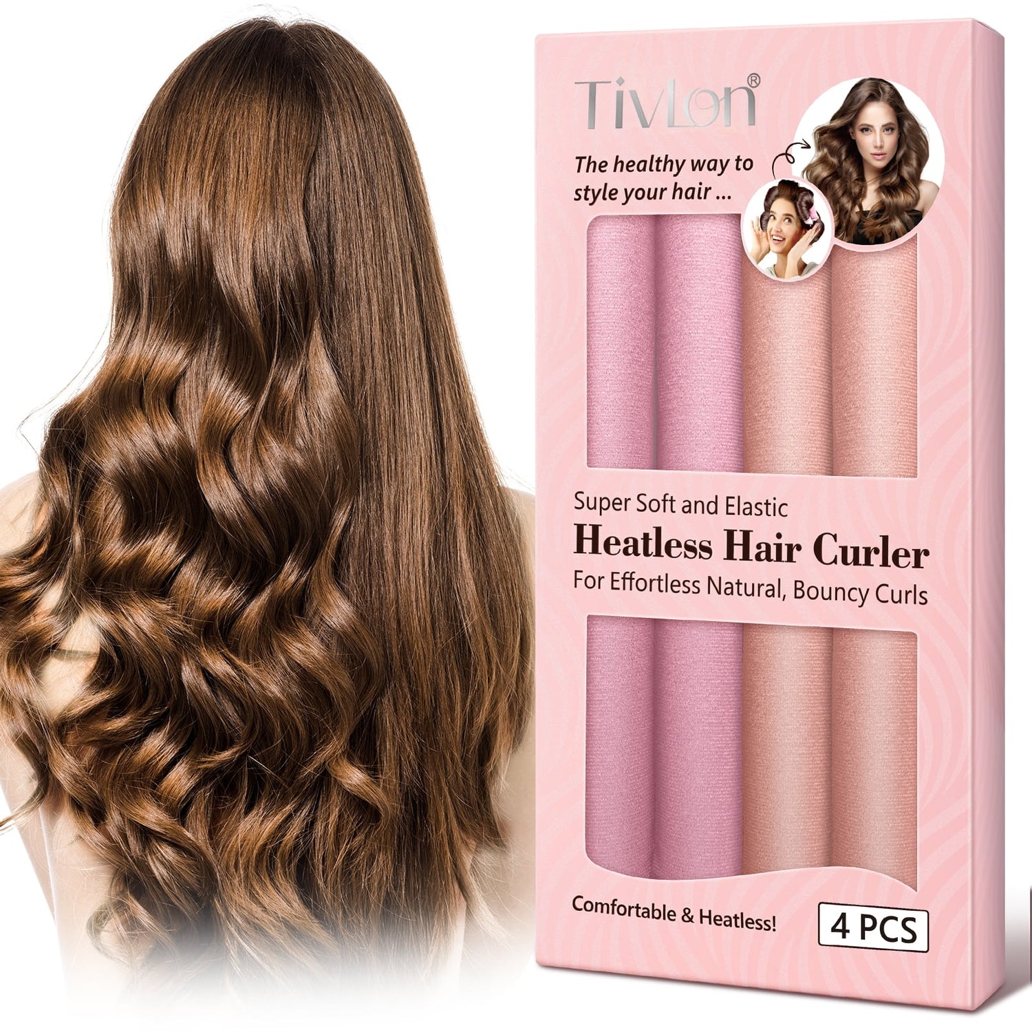 Velvet Fabric Heatless Curling Set-Flexi Rods with Hook-Heatless Curling Rod Headband for All Hair Types- Comfortable & Heatless