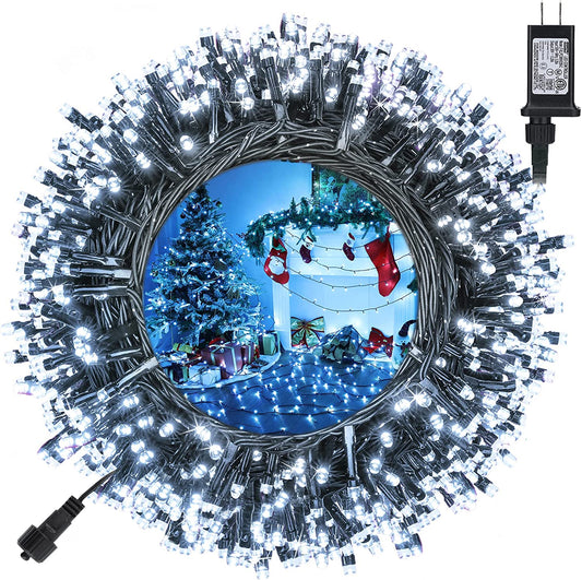 Christmas Lights Outdoor, 131Ft 350 LED String Lights, Timer, Waterproof 8 Modes Outdoor Christmas String Light - Twinkle Light for Tree Home Garden Yard Wedding Party Xmas Decor(White)
