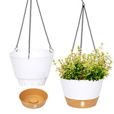 2 Pack 8 Inch Plastic White Hanging Planters with 3 Hooks, Hanging Plant Pot Basket with Drainage Hole for Garden Home