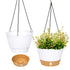 2 Pack 8 Inch Plastic White Hanging Planters with 3 Hooks, Hanging Plant Pot Basket with Drainage Hole for Garden Home