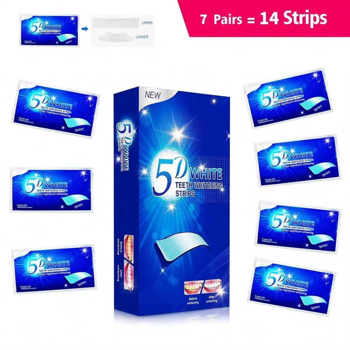 [5D] 28 Days Teeth Whitening Strips Whitener Strips Effective Teeth Whitener Helps Remove Smoking / Coffee / Soda / Wine Stain