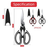 2 Pack Stainless Steel Kitchen Shears Scissors Set for Meat Poultry Fish Nuts Vegetables