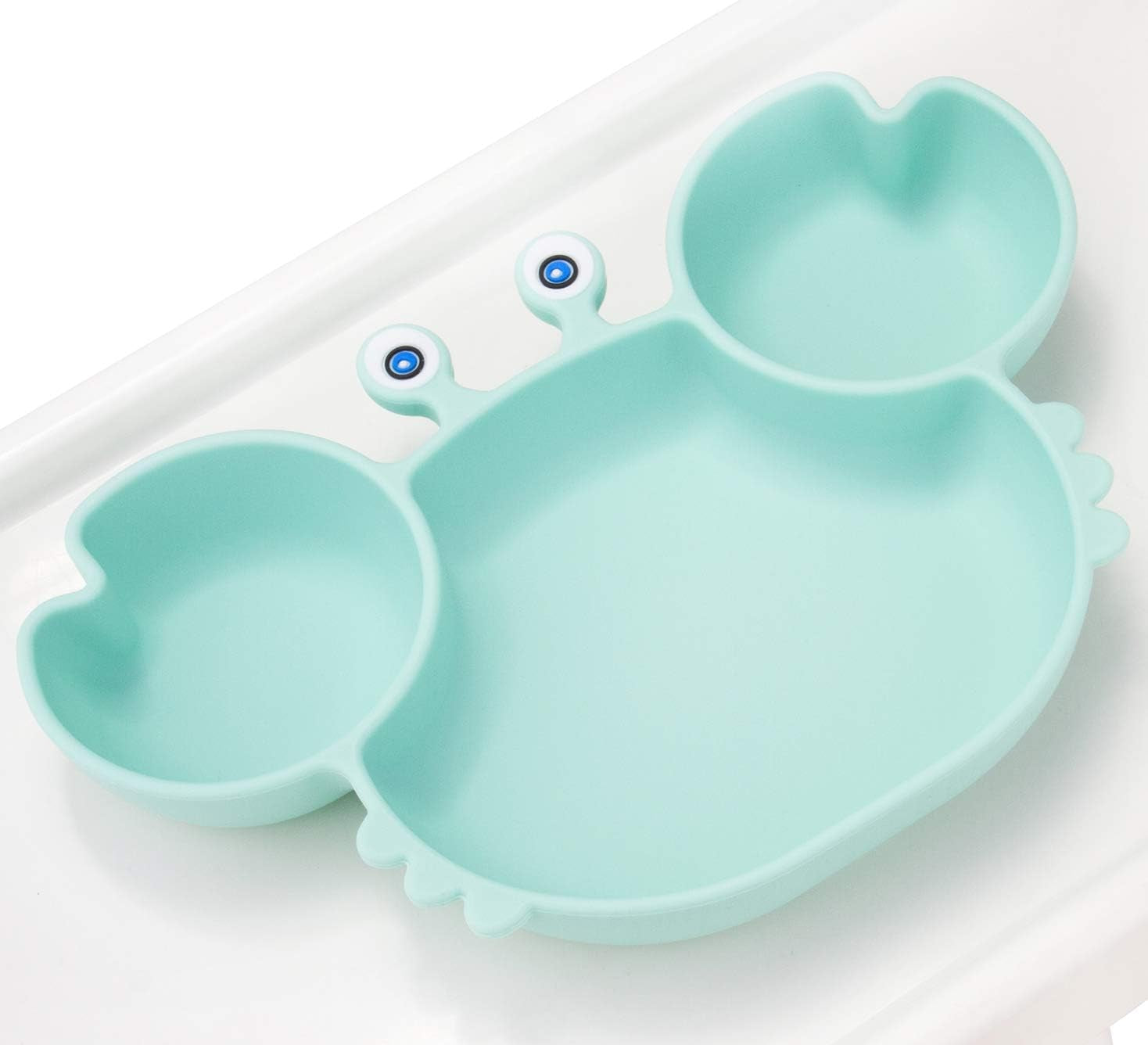 Silicone Suction Plate for Toddlers with Fork Spoon Set - Self Feeding Training Divided Plate Dish and Bowl for Baby and Toddler, Fits for Most Highchairs Trays (Cyan)