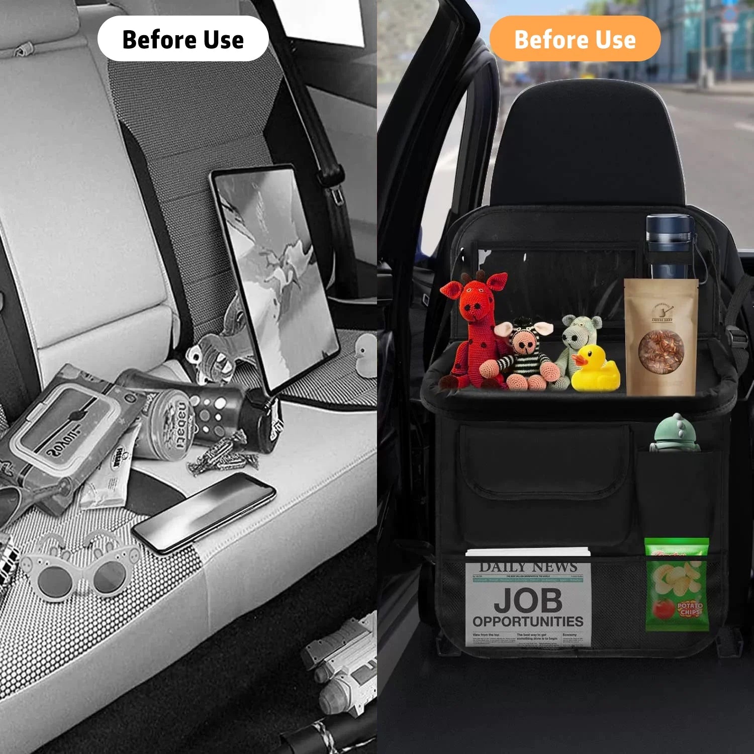 All in One Backseat Car Organizer with Tablet Holder, Compatible with 99% of Cars, Trucks, and Suvs. Multiple Pockets Car Storage Organizer for Toys, Snacks, and More