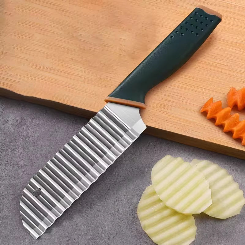 For Kitchen Cortador De Patatas Fritas Para Hacer Patatas Fritas, Cuchillo Ondulado Deacero Inoxidable, Cuchillo De Cocina