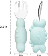 Silicone Suction Plate for Toddlers with Fork Spoon Set - Self Feeding Training Divided Plate Dish and Bowl for Baby and Toddler, Fits for Most Highchairs Trays (Cyan)