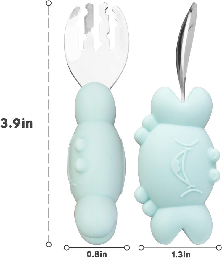 Silicone Suction Plate for Toddlers with Fork Spoon Set - Self Feeding Training Divided Plate Dish and Bowl for Baby and Toddler, Fits for Most Highchairs Trays (Cyan)