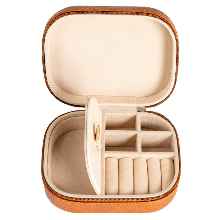 Caramel Brown Polyester Travel Jewelry Organizer Box
