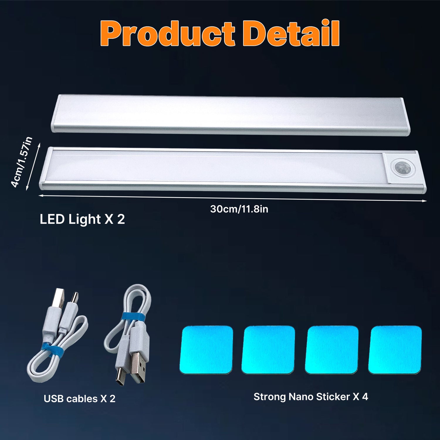 LED Motion Sensor Light under Cabinet Closet Light USB Rechargeable Strip Lamp