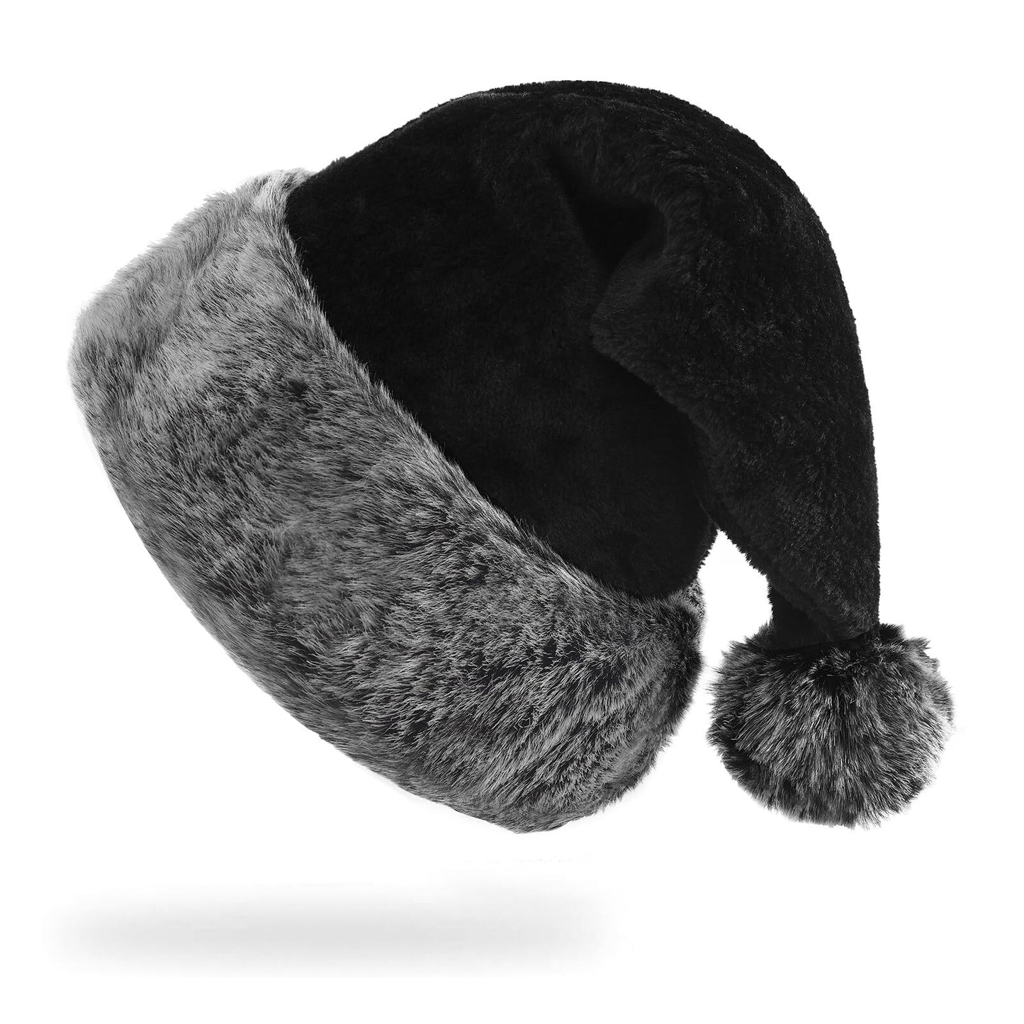 Black Christmas Hats for Adults Plush Black Santa Hat Xmas Fluffy Santa Claus...