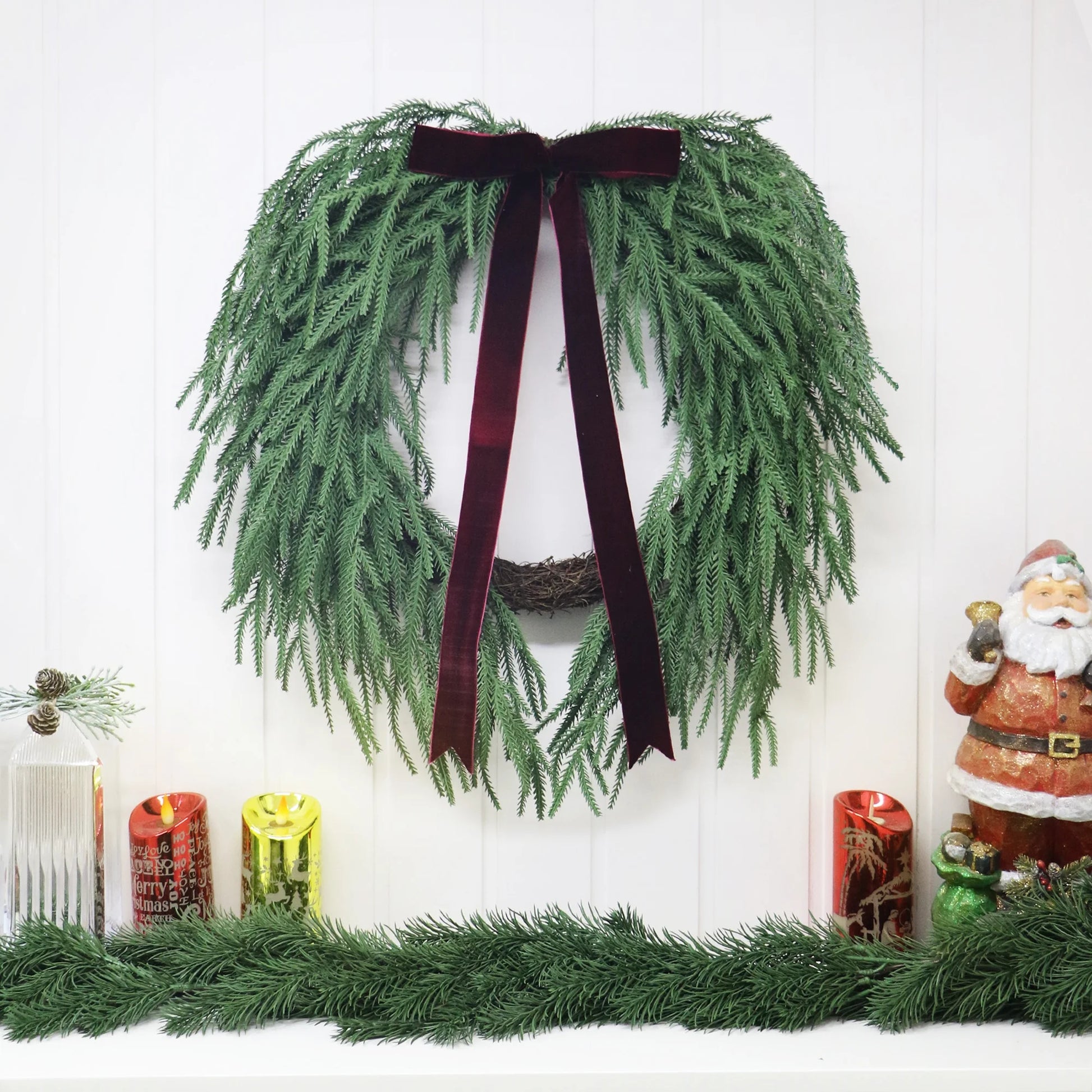 Evergreen Natural Feel Norfolk Artificial Christmas Wreath, Green, 22", by