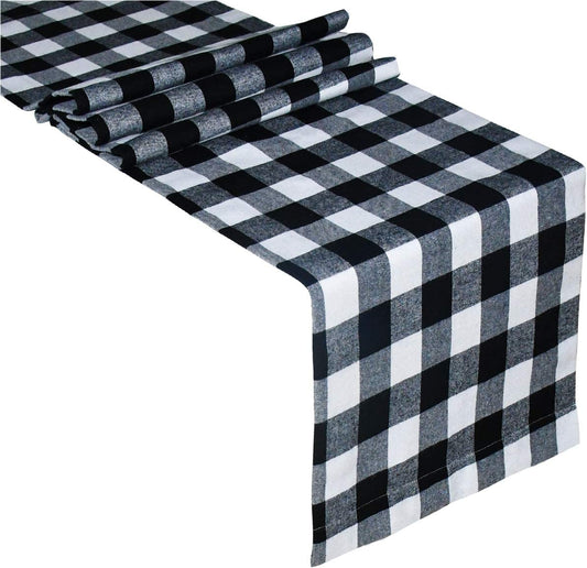 Buffalo Check Table Runner Cotton Black and White Plaid Classic Stylish Design for Family Dinner Christmas Holiday Birthday Party Table Home Decoration (Black and White, 14 X 60 Inch)