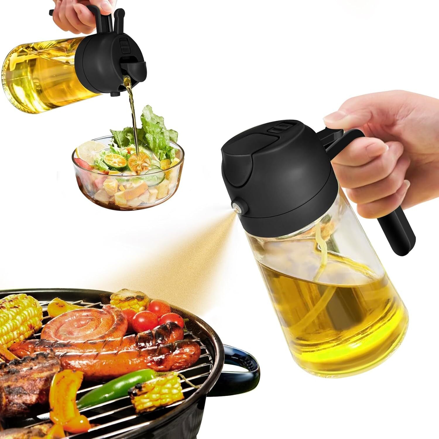 16Oz Oil Dispenser Bottle 2 in 1 Olive Oil Sprayer for Kitchen Cooking 470Ml