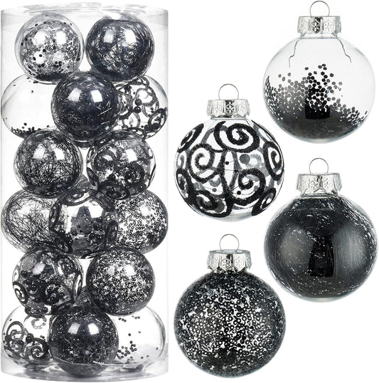 Christmas Ball Ornaments Shatterproof Clear Large Plastic Hanging Ball Decorative Baubles Set with Stuffed Delicate Decorations (70Mm/2.76", Black)